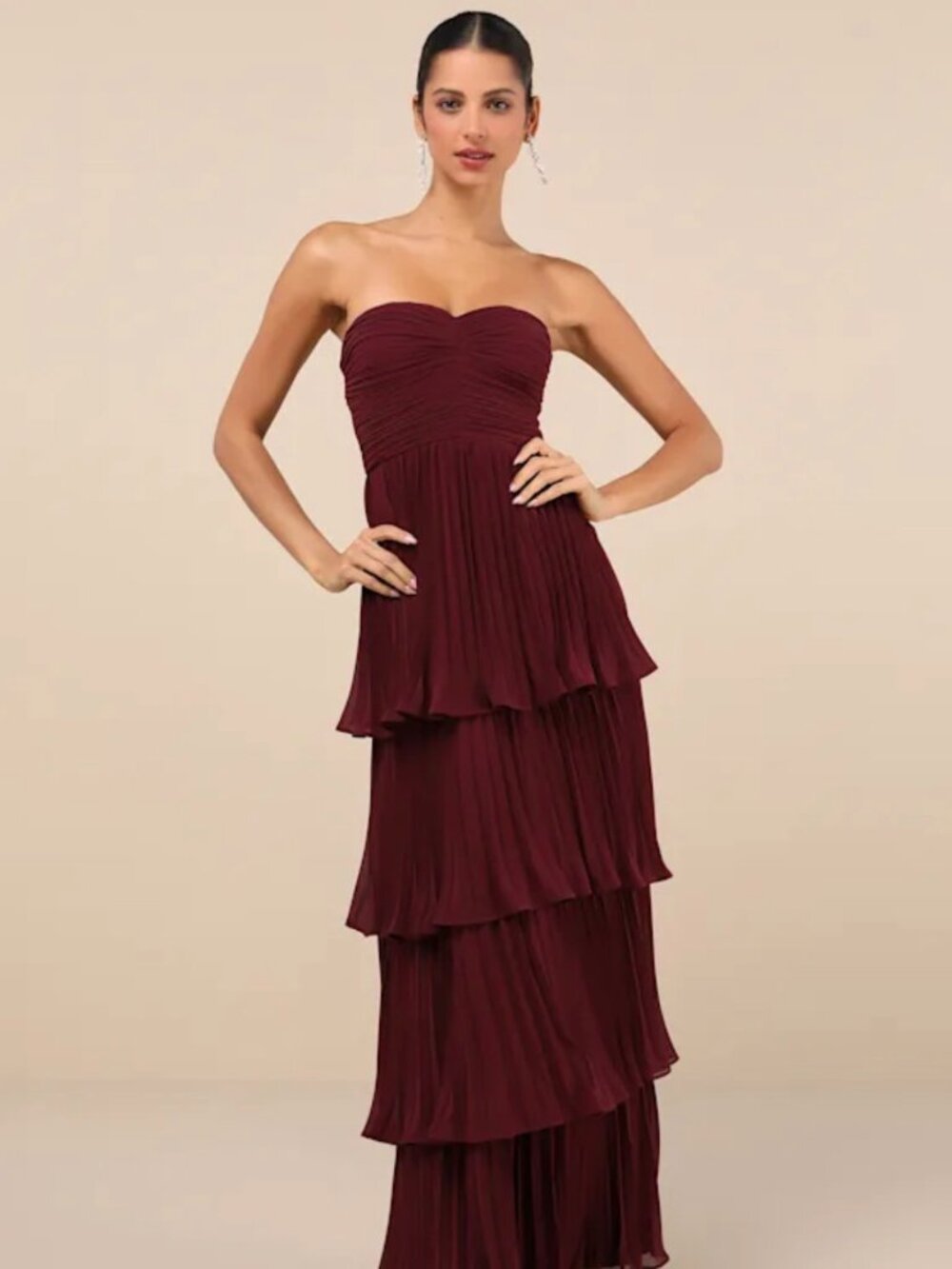 Lulus Seriously Sensational Plum Purple Strapless Tiered Maxi Dress Size Small
